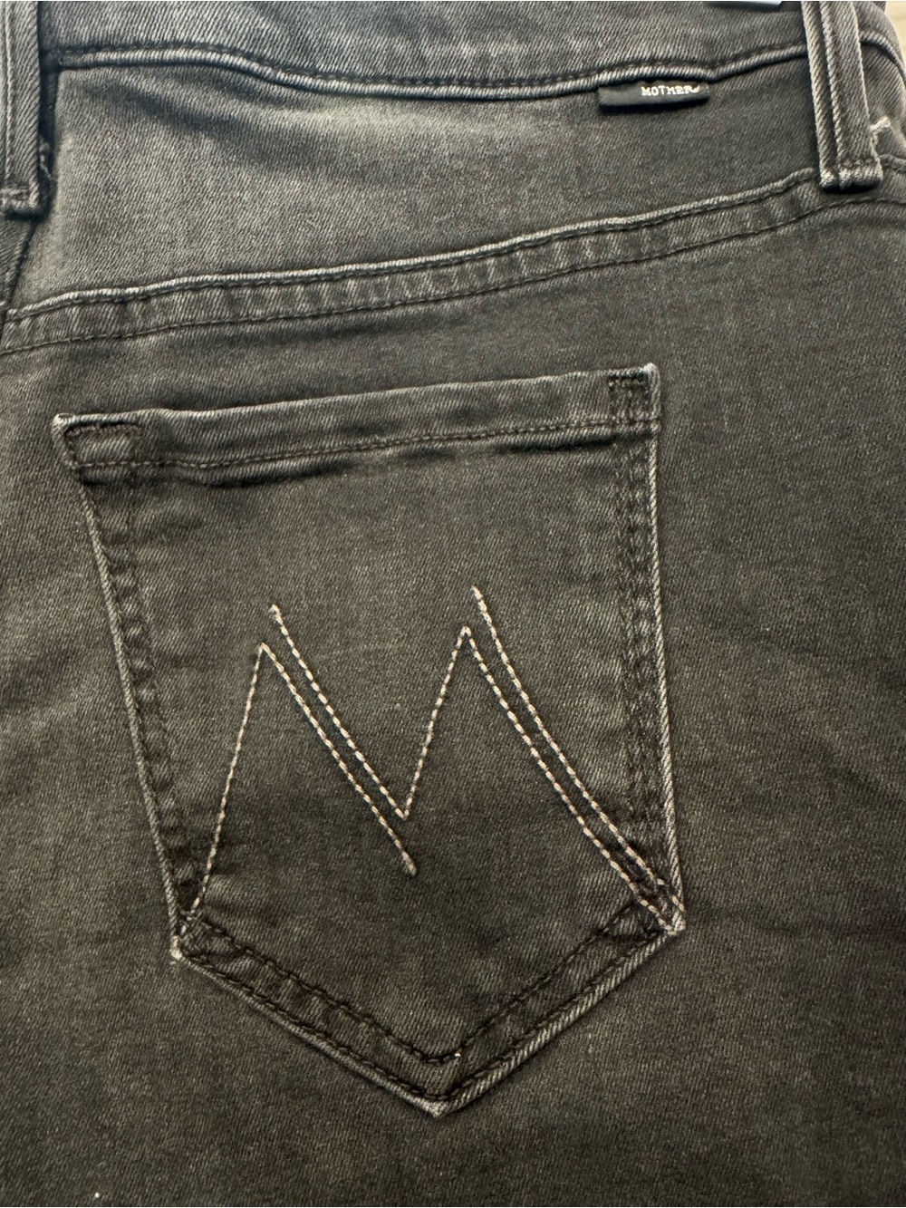 MOTHER Black Denim Waistband with Leather Logo Patch